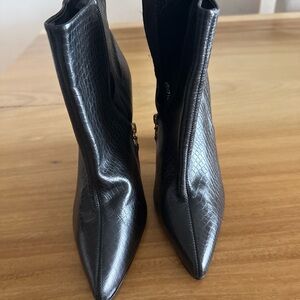 Sleek Black Textured Ankle Booties